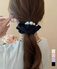 サテンヘアゴム シュシュ パール付き