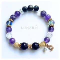 紫月影の星灯― アメジストの天然石ブレスレット／月モチーフ／癒しとお守り／1点物／レディース