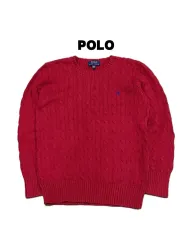 (L) ポロラルフローレン ジュニア ケーブル編み ニット レッド