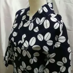 本染め　浴衣　葉柄　ネイビー　リユース品