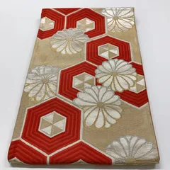 ［6827］袋帯 花亀甲文様 金銀糸 金 六通 未仕立て 正絹 着物 フォーマル