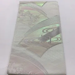 ［6829］袋帯 扇面花文様 シルバー 六通 逸品 正絹 着物 フォーマル