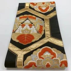 ［6846］袋帯 桐蝶亀甲文様 金銀糸 六通 黒 正絹 着物 フォーマル