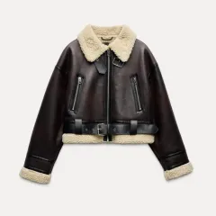 ZARA ザラ ムートン クロップド ジャケット ブラウン