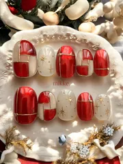 現品 ネイルチップ ボルドー ミラー マグネット ベージュ 赤 即日発送