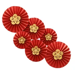 【新着商品】扇子の組み合わせ デコレーション 3サイズ 誕生日 パーティー装飾 飾り付け ペーパーファン セット 6点セット ひな祭り/こどもの日/お正月/結婚式(フラワーパール)