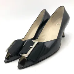 卑弥呼 パンプス 黒 23.5cm 日本製 レザー オープントゥ バックル 金具