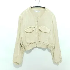 ザラ リネン クロップド ブルゾン ジャケット S_M1505