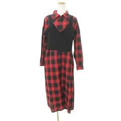 ロフ loaf 美品 オズモーシス ビスチェ付き ブロックチェック シャツワンピース 長袖 ワンサイズ 赤 レッド