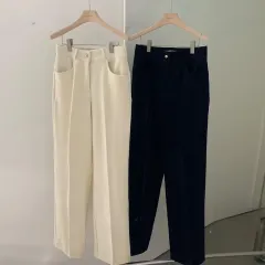 (当日) 8572 厚手 골덴 ワイド 골덴パンツ - ネイビーS アイボリーS