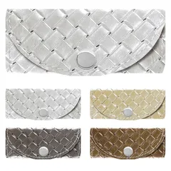 【新着商品】[トレンドエスエスエス] キーケース 本革 レディース メンズ 4連 スリム コンパクト スマートキー メタリックカラー メタリック編み込み シルバー