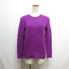 ポロ ラルフローレン POLO RALPH LAUREN ウール カシミヤ クルーネック ニット セーター ケーブル編み M 紫 パープル ポニー刺繍 正規品