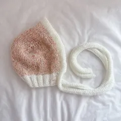 【ハンドメイド・完成品】バラクラバ　ボンネット　バラボネット　ビーニー　ニット帽　帽子　beanie クロシェハット crochet hat カラフル　引き揃え糸　リボン