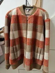 ラコステ ブロック チェック フリース ジップアップ ジャケット XL