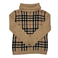 BURBERRY LONDON バーバリー ロンドン ハイネック セーター レディース サイズ40 ベージュ チェック柄 ラメ入り 長袖 ウール キャメル