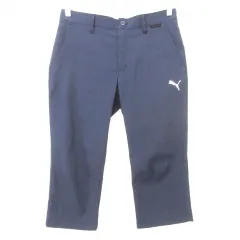プーマ PUMA クロップド スポーツ パンツ ロゴ刺繍 S 紺 ネイビー ■GY54