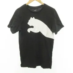 プーマ PUMA 半袖 Tシャツ プリント ロゴ クルーネック 薄手 XSサイズ 黒 ブラック ■GY54