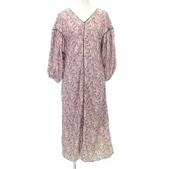 ブージュルード Bou Jeloud Bab 美品 小花柄 ワンピース ロング パフスリーブ 長袖 38 Ｍ相当 茶 ブラウン ピンク系 ■TC A0129