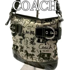 コーチ COACH ショルダーバッグ キャンバス レザー 馬車柄 ブラック グレー 総柄 ロゴプリント ワンショルダー クロスボディ ヴィンテージ オールドコーチ Y2K