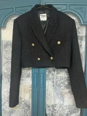 ザラ ブラック ゴールド ツイード クロップドジャケット