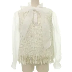 ザラ ZARA オーガンジー ツイード コンビ トップス 長袖 カットソー L 白 ホワイト