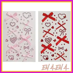 KDSSYFT 顔シール 2枚セット リボン ラインストーン ハート 樹脂製 デコパーツ メイクシール ネイルアート パーツ DIY用品 (レッド+ピンク) 0
