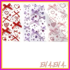 MILANQW フェイスシール 顔シール 3枚セット デコシール キラキラ リボンシール ラインストーン 手帳シール 子供 ダンス 自作DIY 貼りやすい 赤 ピンク 紫 多色選択 1