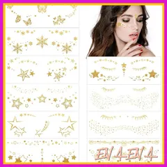 VIWIEU 10枚 タトゥーシール ? ゴールド キラキラ かわいい フェイスシール レディース用、メタル 雪の結晶・星・そばかす・ちょう結び 閃光 水転写ボディーシール、簡単貼る 顔面デコ タトゥーステッカー、 妖精、王女 仮装 顔の装飾 結婚式/誕生 0