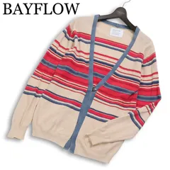 BAYFLOW ベイフロー 春夏 麻 リネン★ マルチ ボーダー カーディガン ニット 羽織り Sz.4 メンズのサムネイル
