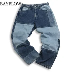 23AW★ BAYFLOW ベイフロー 通年 USED加工 パッチワーク★ ワイド テーパード デニム パンツ ジーンズ Sz.4 メンズ