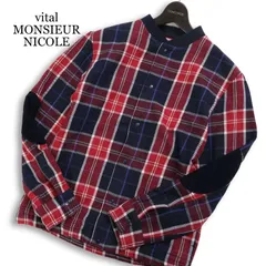 vital MONSIEUR NICOLE ムッシュ ニコル 裏起毛★ エルボーパッチ チェック ネル シャツ ジャケット ブルゾン Sz.46 メンズ