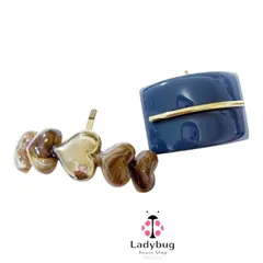 ポニーフック　2個セット　ハート　スクエア　ブラウン　ネイビー