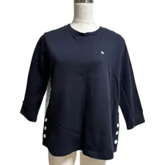 アーノルドパーマー　異素材切り替えトレーナー　7分袖　マリンスタイル　サイドボタン　紺　異素材切り替え　背中ストライプシャツ　レナウン　L　肩幅38　バスト106　袖丈39　着丈58　色あせあり