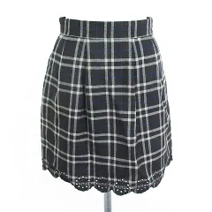 ジルスチュアート JILL STUART スカート ボトムス ミニ丈 タック フレア チェック スカラップ ウール 刺繍 S ブラック ※EKM