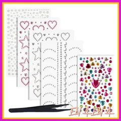 ISHR ラインストーンフェイスシール 5枚 顔 シール 3D クリスタル パール キラキラ デコパーツ 光る ラインストーン デコ星 月 ハート型 ラインストーン DIY用品 貼り付け可能 (カラー) 0