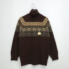 ブラウン ノルディック パータン タートルネック セーター 日本 ヴィンテージ