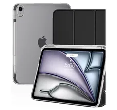 iPad Air 11インチ ケース (M3/M2、第7/6世代、2025/2024) iPad Air 第5/4世代 (2022/2020) 10.9インチ ケース PC半透明バック PUレザー 薄型 キズ防止 三つ折り スタンド 衝撃吸収