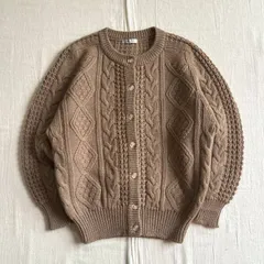 90s　vintage　ヴィンテージ古着　VENTVIOLET　マーブル柄ボタン　カーディガン　ウール　肉厚ハンドニット　フィッシャーマン　アランニット　ケーブル編み　一点物　ブラウン　C-GIRL　L　Fisherman's sweater cardigan
