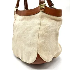 【良品】Salvatore Ferragamo フェラガモ ゴールド金具 ハンドバッグ トート キャンバス レザー 革 ベージュ ブラウン レディース