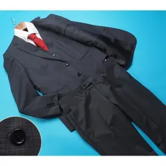 新品訳 大手スーツ専門店扱い 春夏 ウール混 チェック柄 スリーピーススーツA7灰(C) 1683003