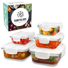 【在庫セール】耐熱ガラス 保存容器 フタしたままレンジOK BPAフリー 【料理専門家推薦】 TAINETSU 完全密閉 BOX タッパー （5個セット） ガラス