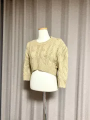 新品) クロップドニット ベージュ パフニット ケーブルニット