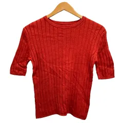 センスオブプレイス バイ アーバンリサーチ Sense of Place by Urban Research ニット ニットソー リブ クルーネック 半袖 無地 Free 赤 レッド