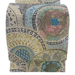 【美品】 袋帯 名品 花唐草 幾何学模様 金糸 箔 ベージュ 六通 正絹 【中古】