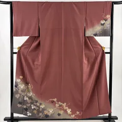 付下げ 身丈157cm 裄丈65cm M 袷 葡萄 金彩 染め分け 赤紫 正絹 秀品 【中古】