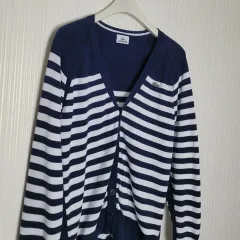 LACOSTE ラコステ コットン ストライプ カーディガン ネイビー