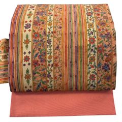名古屋帯 美品 秀品 夏帯 絽 草花 有職文様 銀彩 黄土色 正絹 【中古
