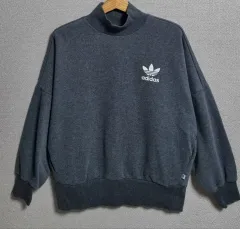 L (77) アディダス グレー 起毛 モックネック ハイネック スウェット