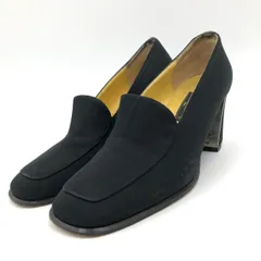 フェンディ パンプス 黒 23.5cm ロゴヒール スクエアトゥ ファブリック 37