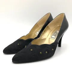 ヴェルサーチ パンプス 黒 23cm 刺繍 スタッズ スエード レザー イタリア製